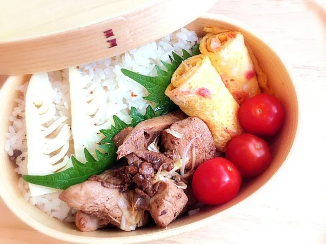 筍御飯と鶏マヨポン酢のお弁当|ユキさん