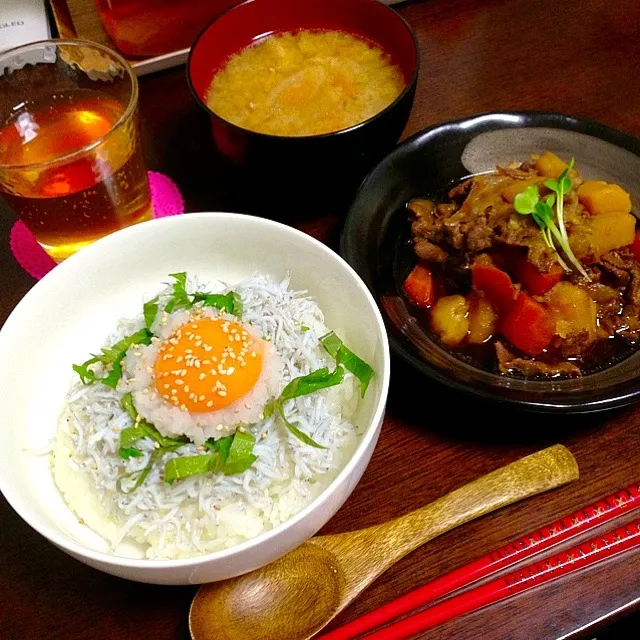 しらす丼、肉じゃが、豚汁|みぽちゃんさん