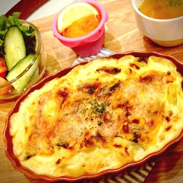 サーモンとほうれん草のグラタン|きむさん