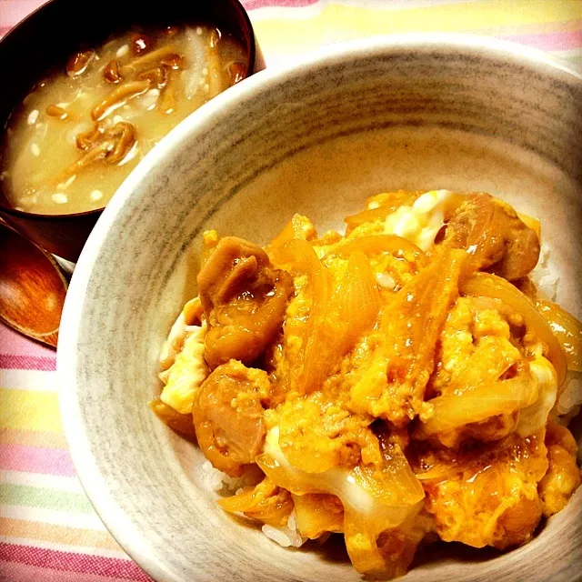 親子丼,ナメコの味噌汁|りーぴんさん