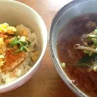 旦那作🎶コロッケカツ丼と自家製！味噌ラーメン🍜|mikaさん