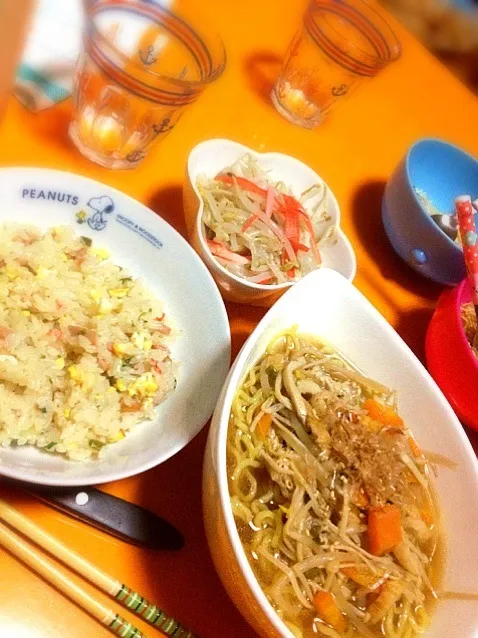 炊き込みチャーハン＊手作りラーメン＊もやしのナムル|ゆいさん