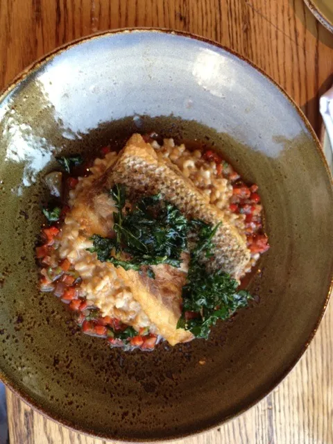 Rockfish with farro risotto and pepperonata.|dianepさん