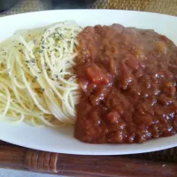 キーマカレーがミートソーススパゲティに♡|chachakoさん