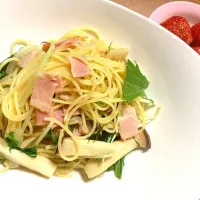 ベーコンと水菜のパスタ|さおりさん