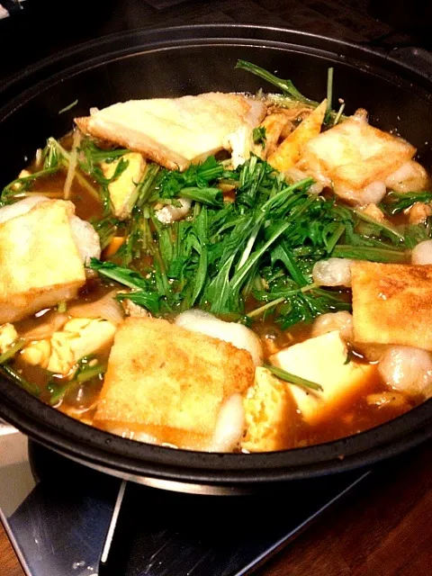 つけ麺ダレで作った水菜鍋|まもくるさん