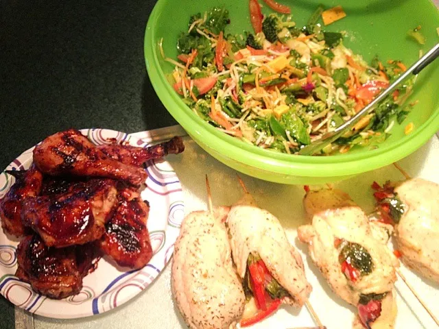 Grilled BBQ chicken, veggie salad with mustard vinaigrette,  stuffed backed Chicken breasts.|amyさん