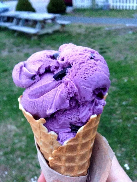 Black Raspberry Chip Fro Yo in a freshly made waffle cone 👌|Jackie Murphyさん