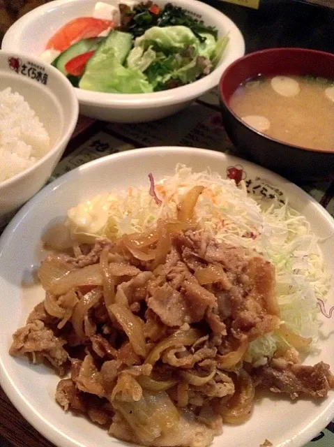 豚のしょうが焼きと、野菜サラダ|Takashi H.さん