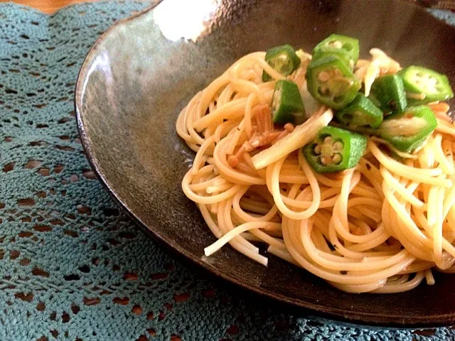 オクラとみょうがの梅風味パスタ|ハルさん