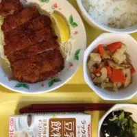 Snapdishの料理写真:とんかさたと根菜の煮物酢の物ラックミー|たかはししずかさん