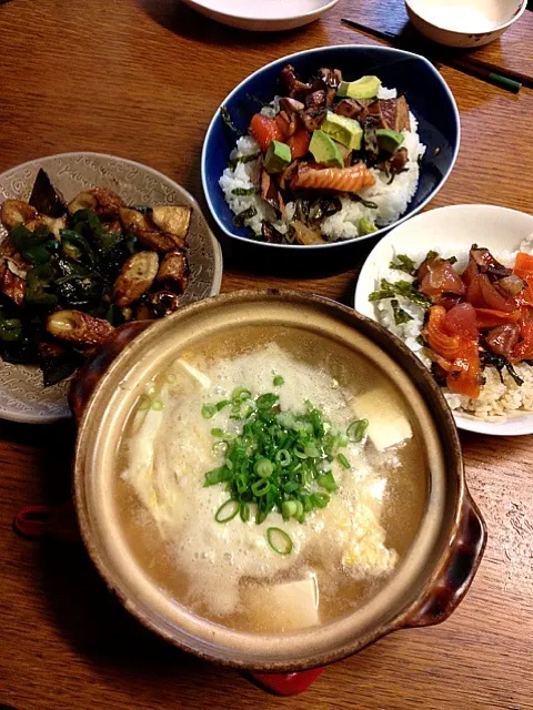 ★づけ丼★中華スープ★ピーマンとなすの炒めもん|三宅 里美さん