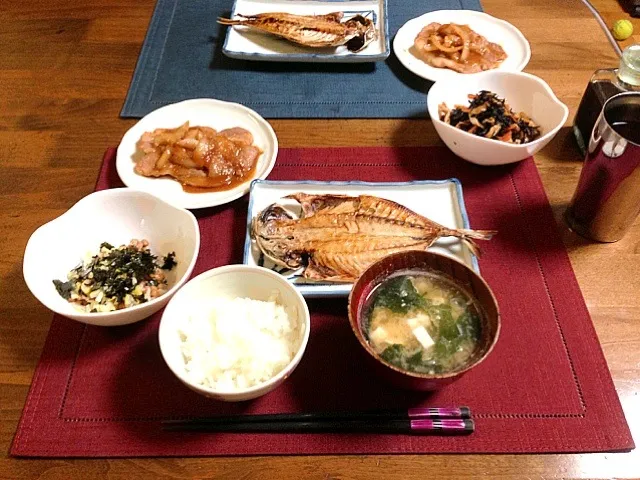 鯵の開き、生姜焼き、ひじきの煮物、納豆|mamiさん