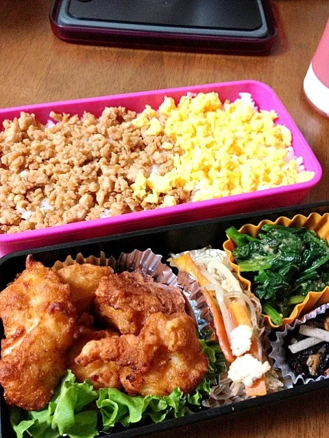 Snapdishの料理写真:鶏から鶏そぼろ弁当|Ｍ．Ｊさん