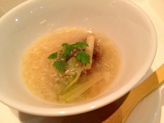 Snapdishの料理写真:White Asparagus Soup with Minced Yellowtail & Bamboo Shoot|Chris Shannonさん