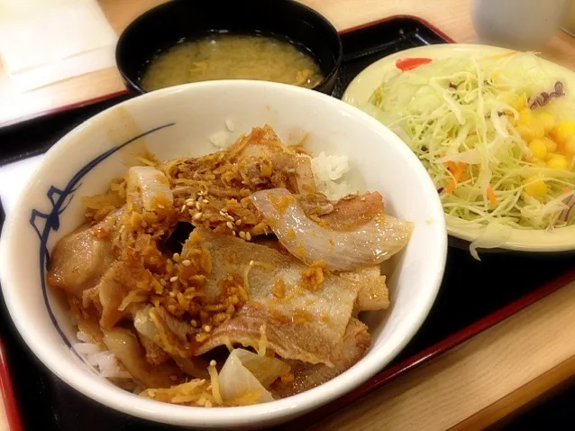 今日はもう作るの面倒。松屋の生姜焼き丼と生野菜。|liccaさん