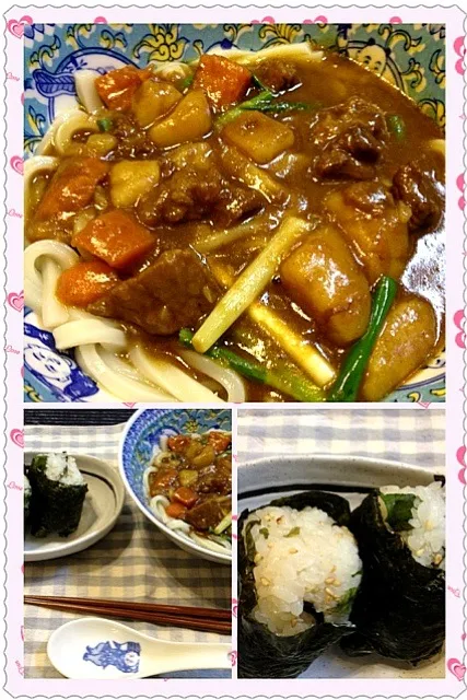 Snapdishの料理写真:4月19日  カレーうろんとおにぎり😊|ベタママさん