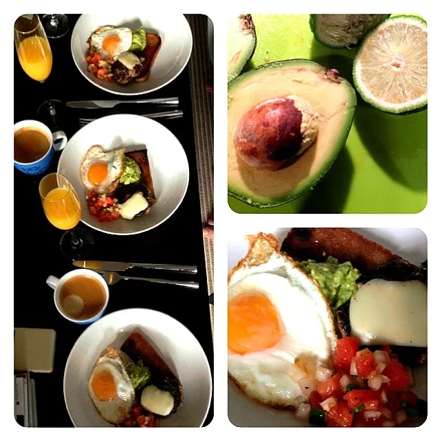 Snapdishの料理写真:Breakfast of cheese hamburger, guacamole, salsa|willzさん