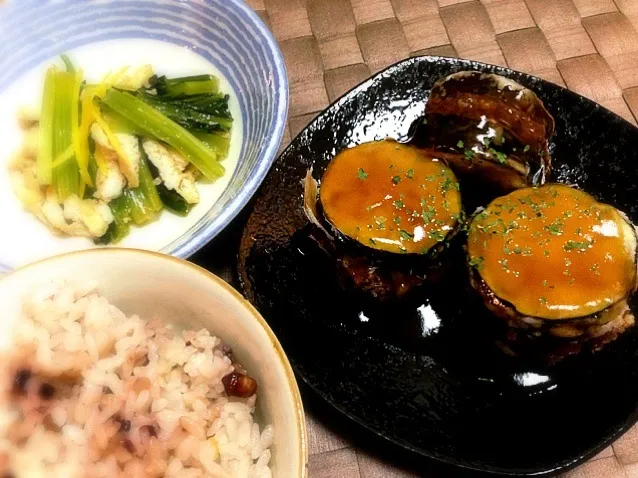 なすのはさみ揚げ、小松菜と薄揚げの京風炒め煮|naturaさん