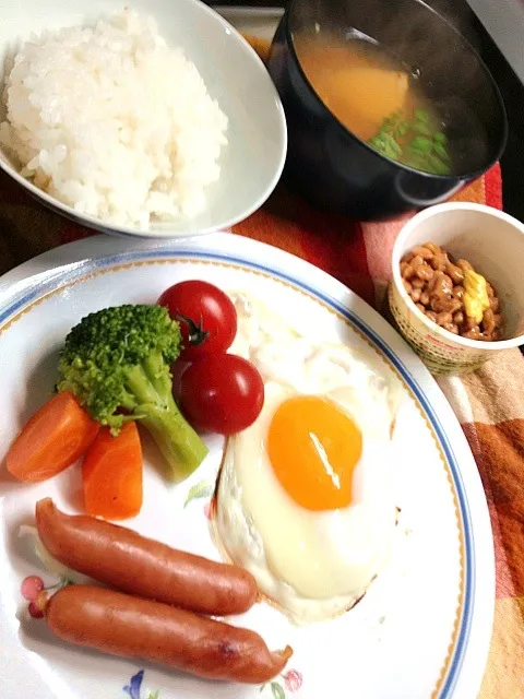 朝ごはん。特出すべきは、焼きタケノコの味噌汁。木の芽いれたら、すごく美味しい|ハルさん