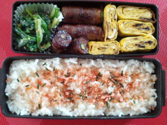 海苔入り卵焼きと牛肉のアスパラ巻き弁当|ホット麦茶さん