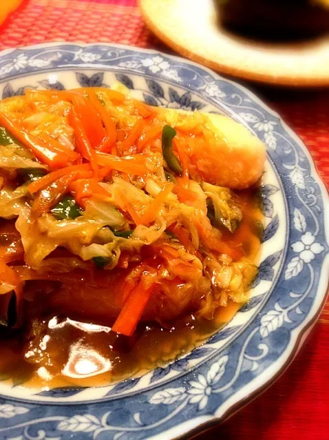 今日の晩ご飯。鮭の野菜餡かけ|みんみんさん