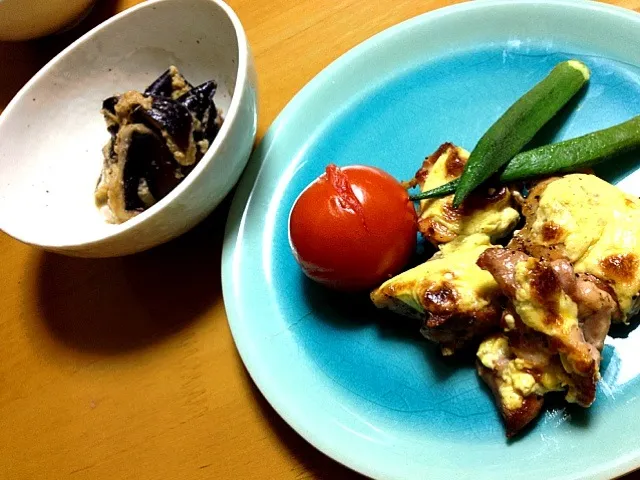 Snapdishの料理写真:macaronTちゃんの「鶏肉の柚子胡椒マヨ焼き&茄子のナムル」|さちこ(さがねっち)さん