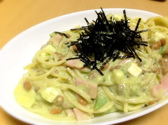 アボカドと納豆のクリームパスタ|みおさん