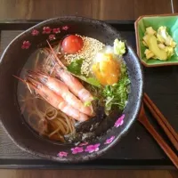 Snapdishの料理写真:Amaebi & uni soba|Tristan Choiさん