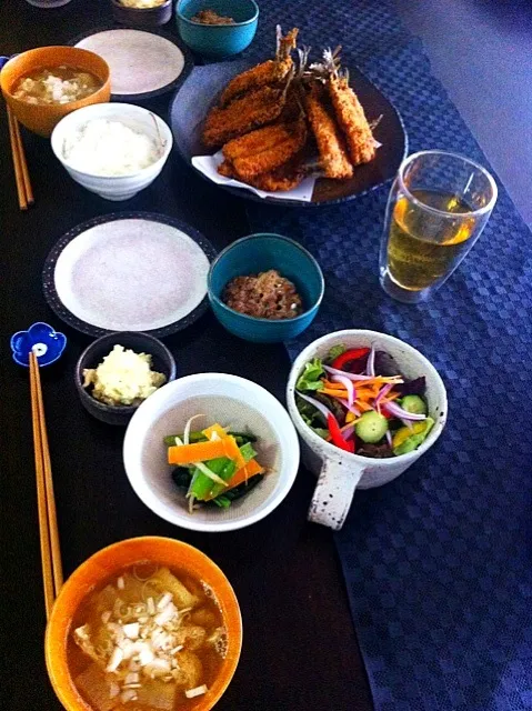 朝っぱらからアジフライ定食|こんぶさん