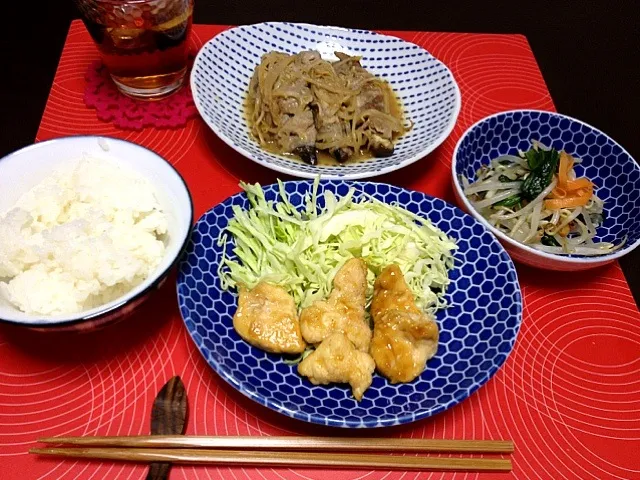 茄子の豚肉巻味噌味とナムルと鶏胸肉の照り焼き|ayaさん