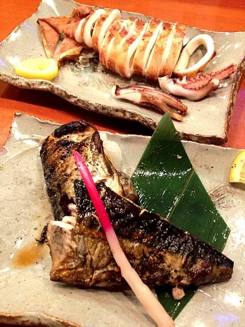 Snapdishの料理写真:焼き鯖、いかの丸焼き|asさん