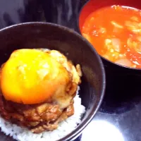 ロコモコ丼とミネストローネ|たけさん