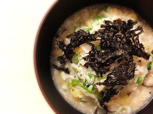 たっぷり葱と椎茸の明太雑炊、岩海苔のせ|ユキさん