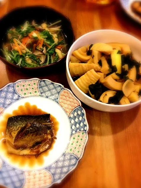 鯖醤油煮と筍とワカメの煮物|しーまっぺさん