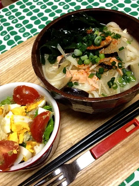 サラダ&味噌煮込みうどん☆|くうさん