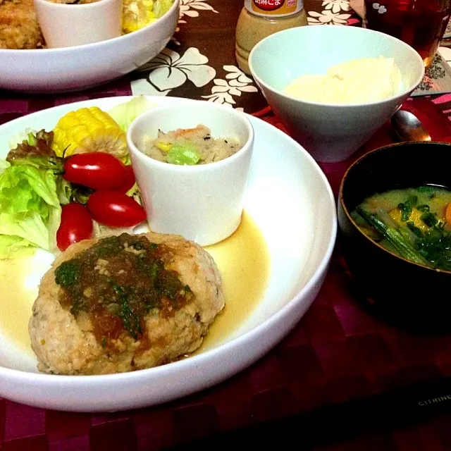 おからハンバーグ、卯の花、麻の実豆腐、おみそしる|SAYAKAさん