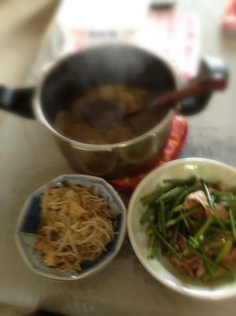 キャベツともやしのスープ、豚肉とニンニクの芽の炒め物、もやしの卵とじ|川北 恵さん