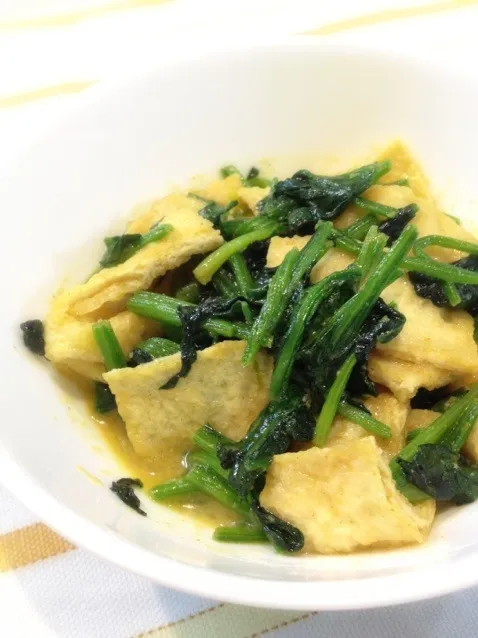 ほうれん草と油揚げのカレー味噌炒め|うっちーさん