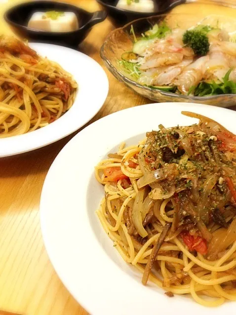 鯖とごぼうとトマトのパスタ|しゅなさん