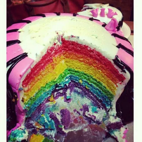 Bottom cake is made of rainbow layers|genさん