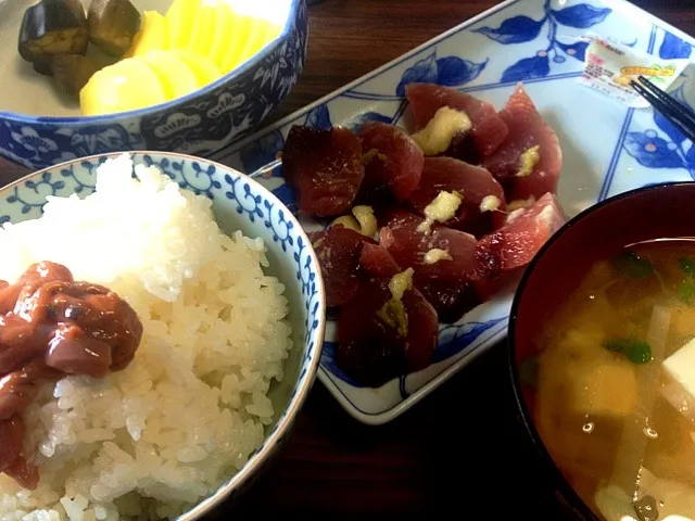 生カツオの刺身で朝食|sakumaさん