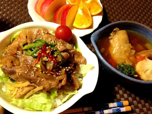 コリアンジャー！豚丼と、ハンバーグソースをリメイク♪手羽先トマスープ🍅|けいちゃん（ももザィル）さん