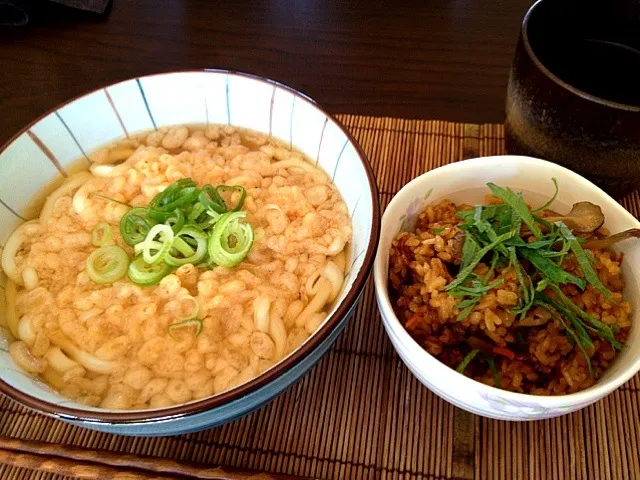 たぬきうどん、牡蠣醤油で炊き込みご飯|masakoさん