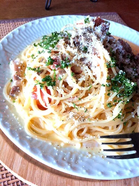 部活ナシな長男の昼飯はカルボに決まりヾ(^^ )|いよこ🍻さん