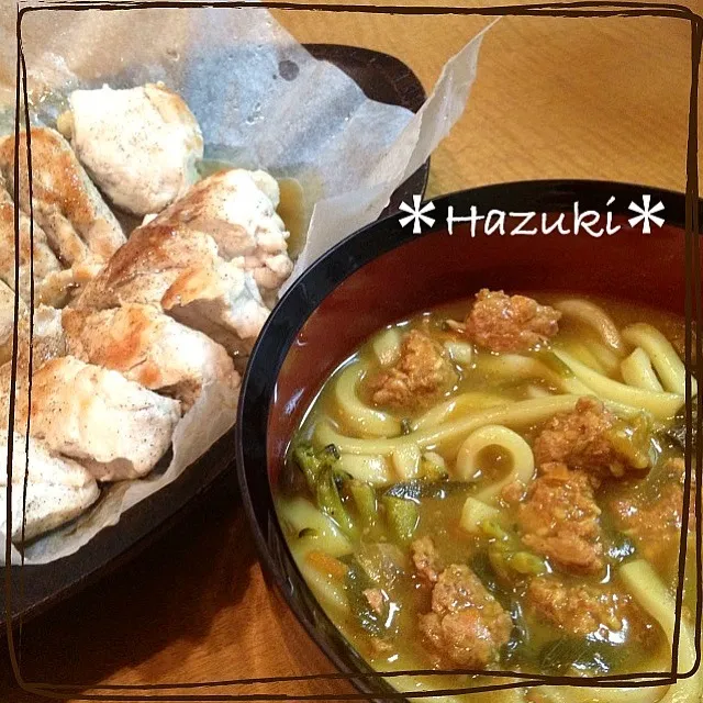 味噌汁リメイクカレーうどん＆鶏胸肉の蒸し焼き|Hazukiさん