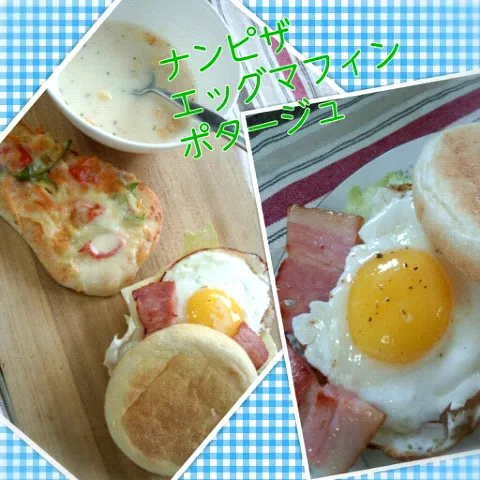 Nan pizza
Egg maffin 
Potage|Rogerinaさん