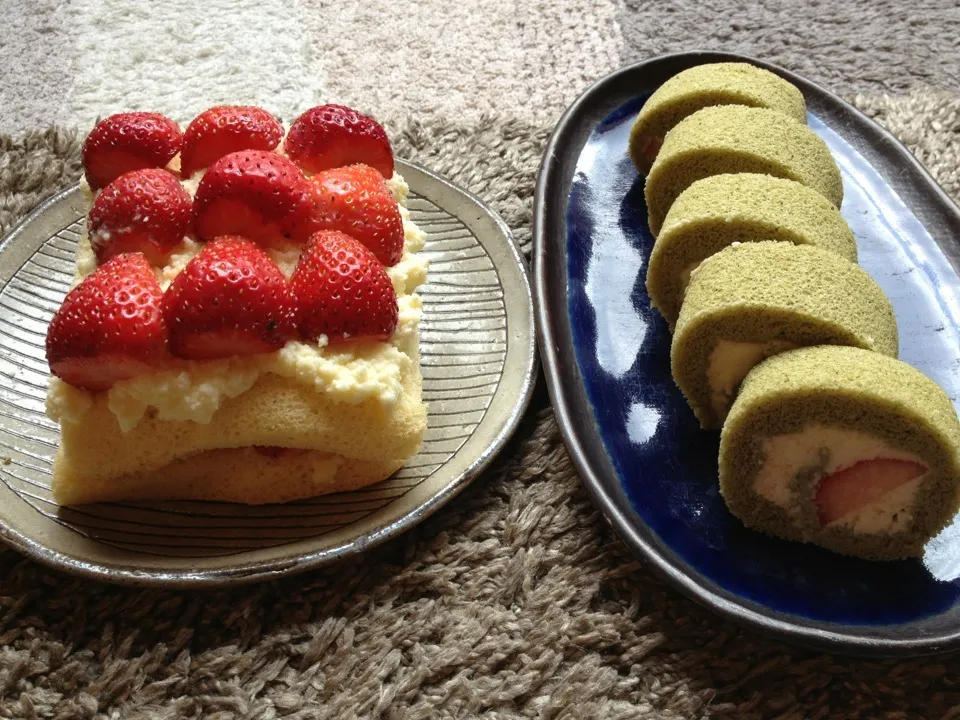 抹茶のロールケーキとイチゴのショートケーキ|ひとみさん