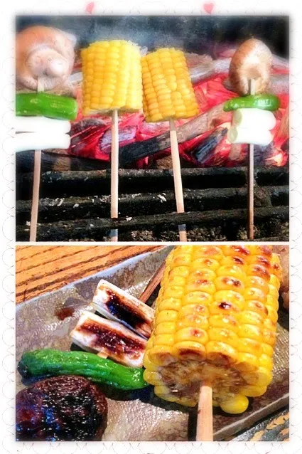 Snapdishの料理写真:Vegetable skewer&corn🔥野菜串&トウモロコシ🌽|🌈Ami🍻さん