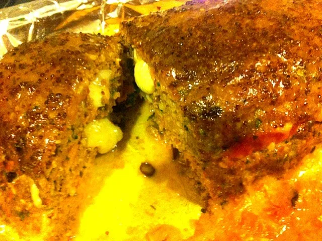 Turkey and pork meatloaf stuffed with ham and mozzarella cheese glazed with a stone ground mustard and  pepper jelly glaze!|virginia frasseさん